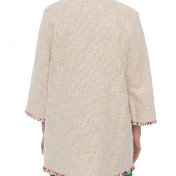 Vilagallo Womens Juliet Beige Cotton Blend Coat Multicolored Fringe Sz XS Resort - Picture 2 of 16
